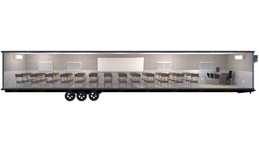 Render interior de aula móvil 12x60