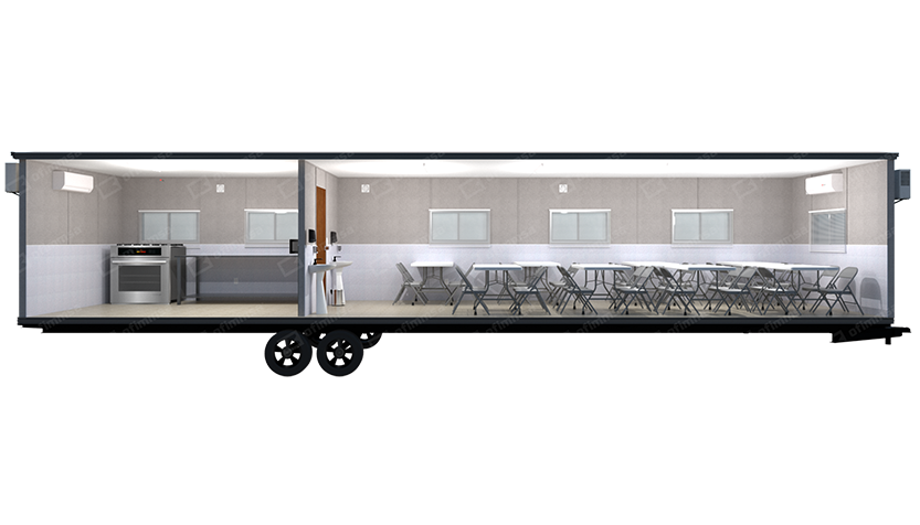 Render interior de comedor móvil 10x48