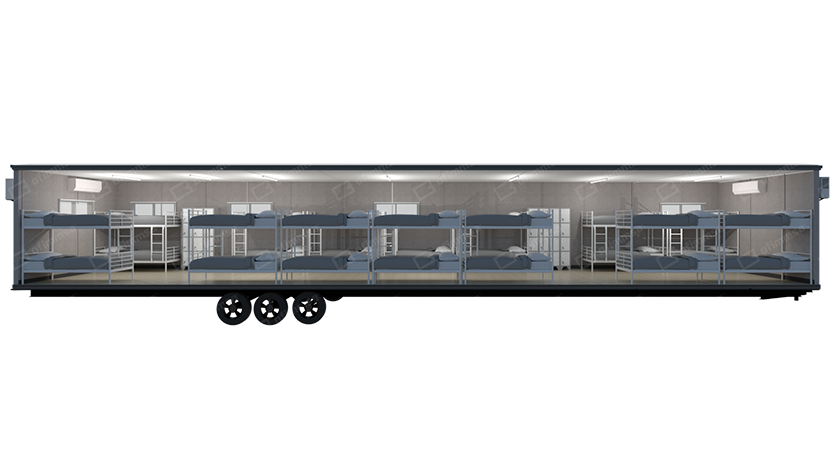 Render interior de dormitorio móvil 12x60 con literas