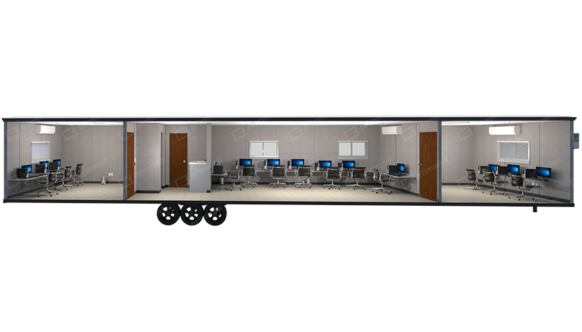 Render interior de oficina de obra móvil 12x60