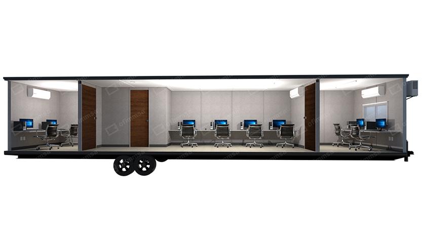 Render interior de oficina de obra móvil 8x44