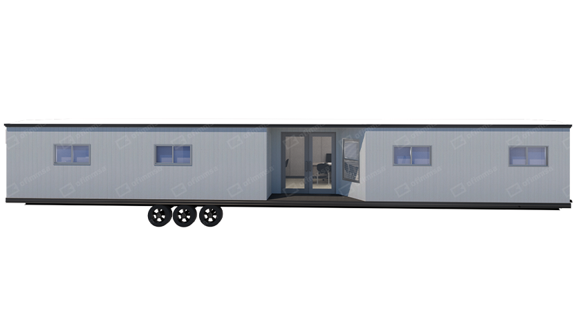 Render interior de oficina de ventas móvil 12x60